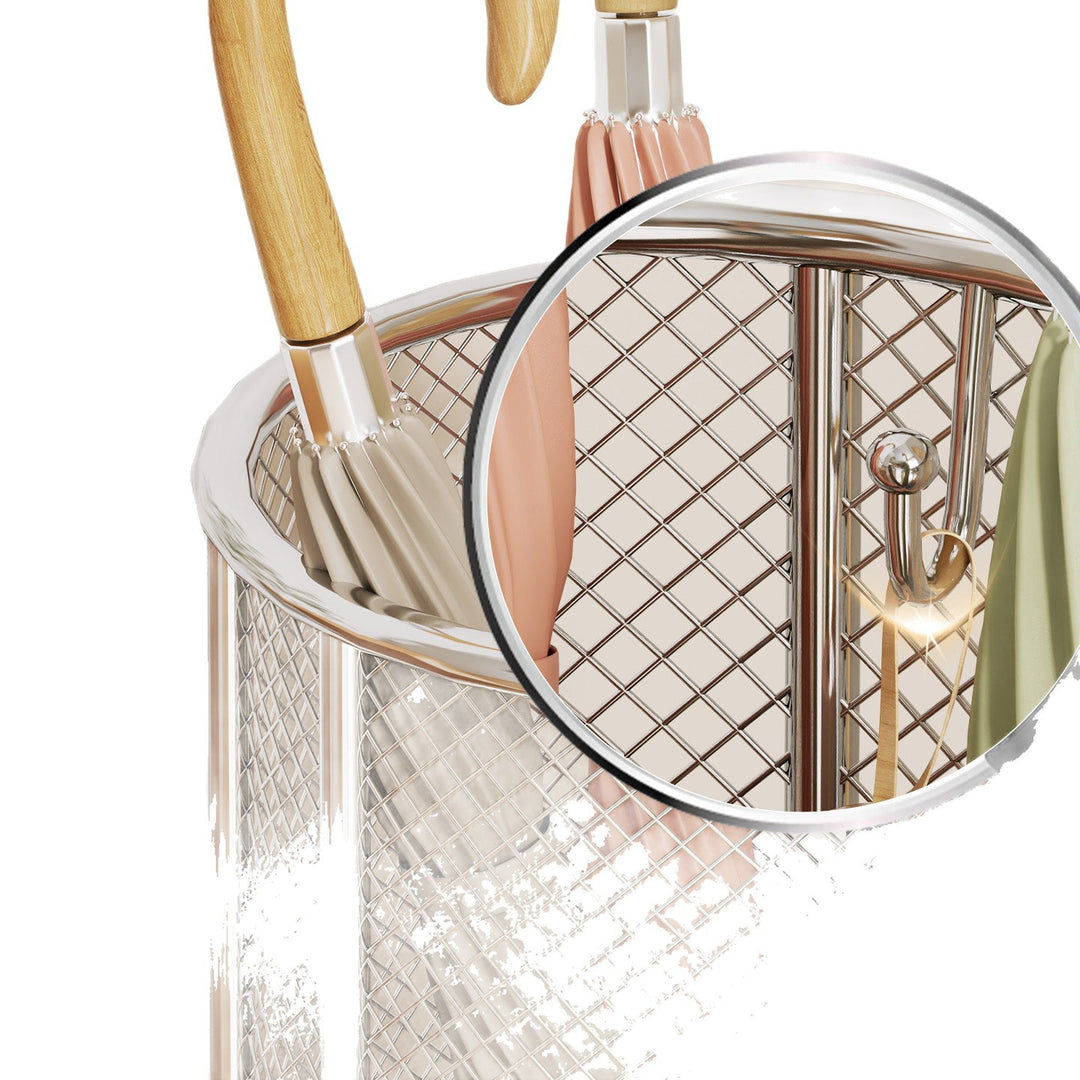 Wooden Umbrella Stand with Integrated Hook System and Drip Tray