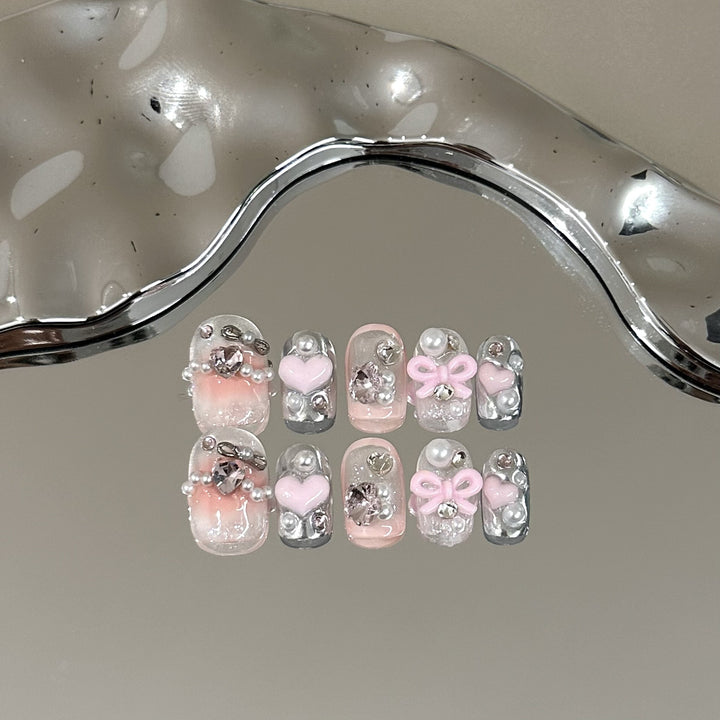 Pearl and Rhinestone Decorative Press-On Nail Set