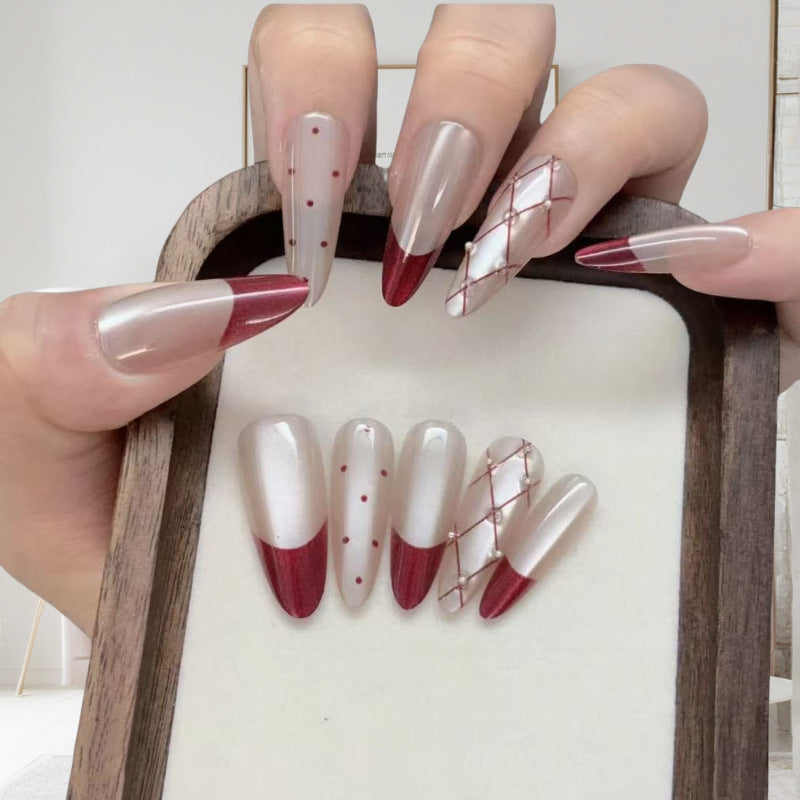 Elegant Artificial Nail Set with Stylish Red Accents Kalsten
