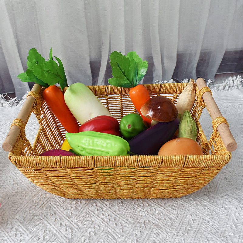 Handwoven Storage Basket with Wooden Handles Kalsten
