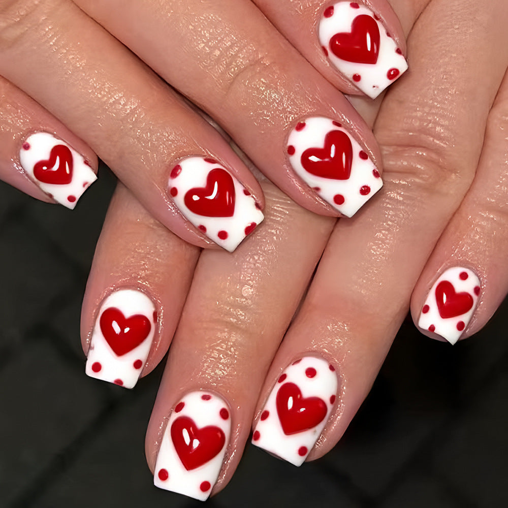Heart-Embellished Press-On Nail Art Set Kalsten