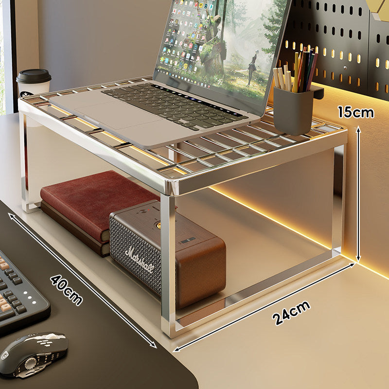 Ventilated Metal Desk Riser Shelf with Open Grid Surface and Under-Storage