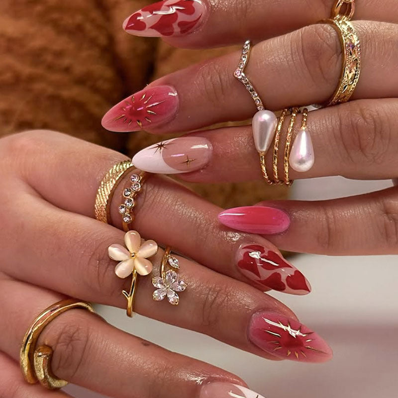 Artistic Heart-Themed Acrylic Nail Art