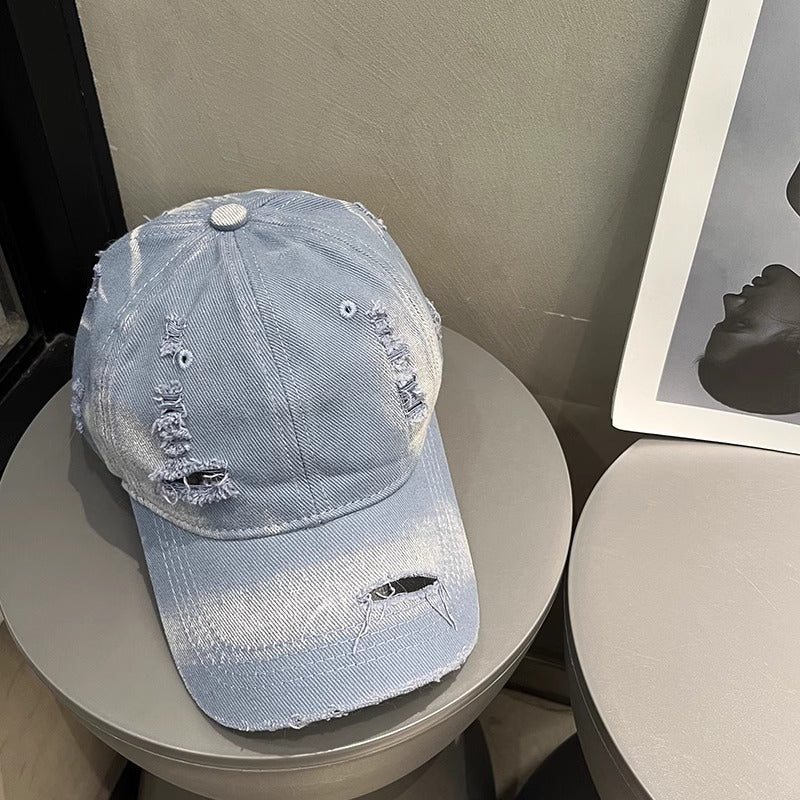 Women's Distressed Black Denim Baseball Cap Kalsten