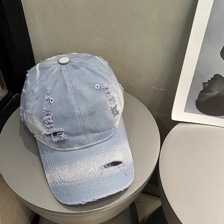 Women's Distressed Black Denim Baseball Cap Kalsten