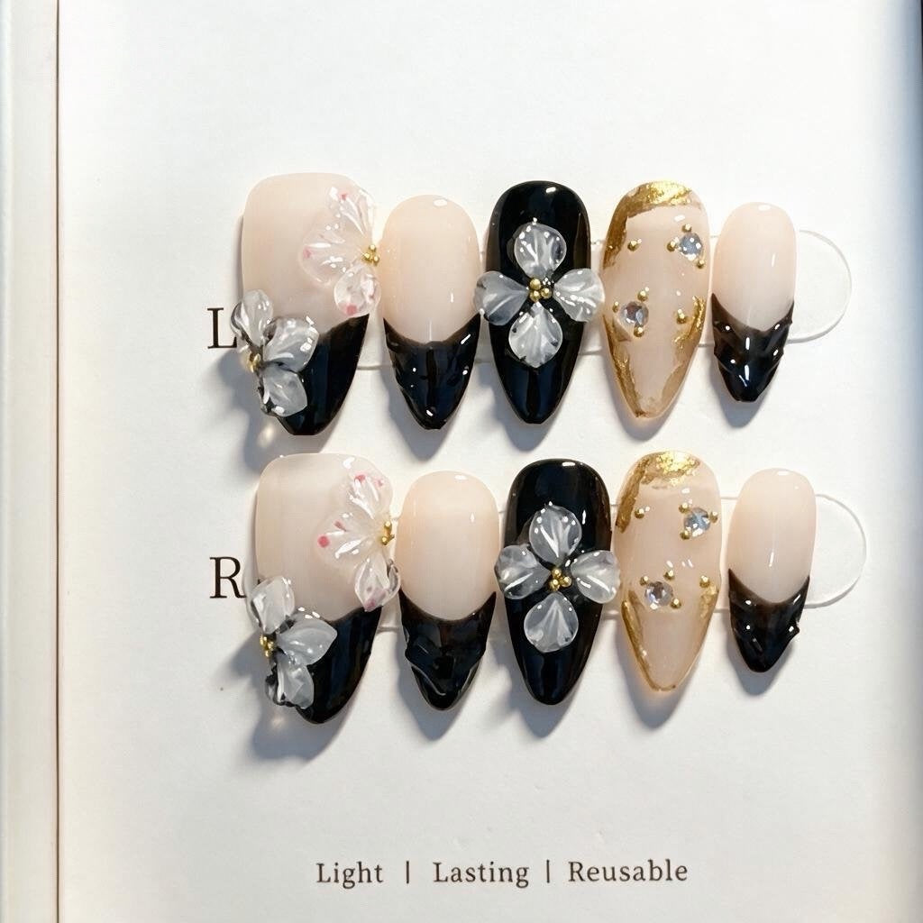 Floral Embellished Press-On Nail Art Set