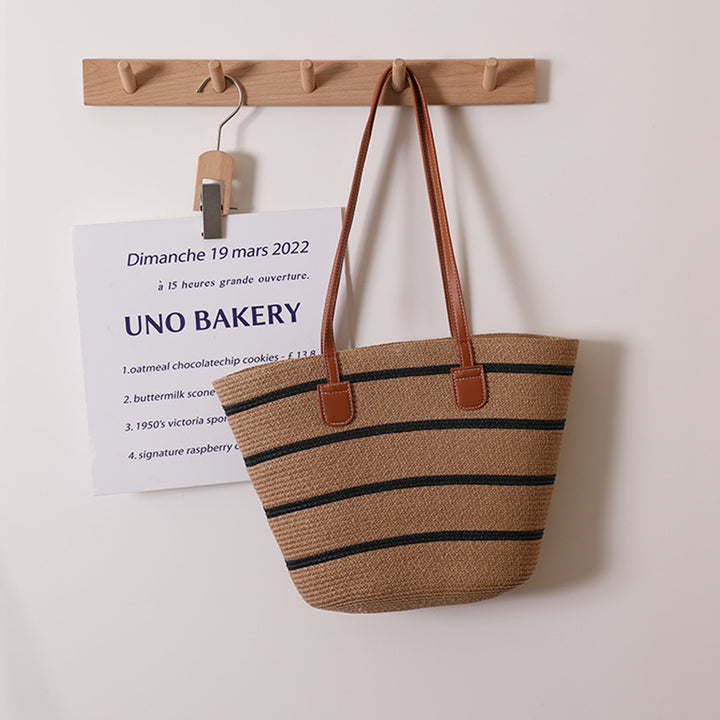 Elegant Bast Shoulder Bag with Striped Design Kalsten