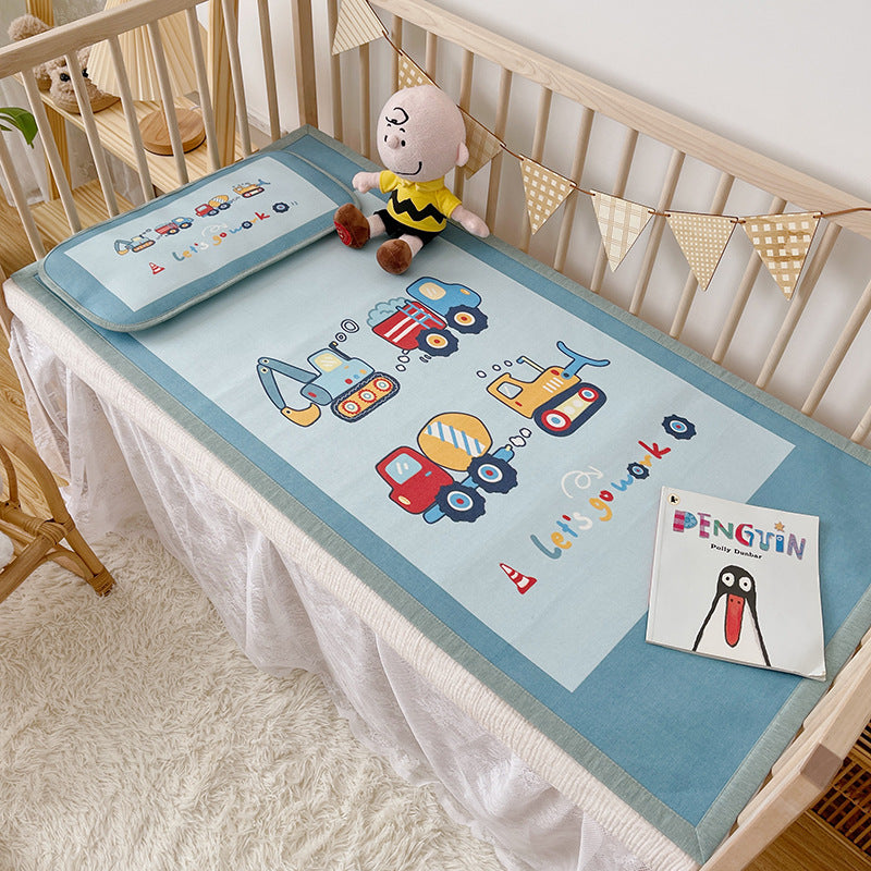 Padded baby crib mattress with good night print, non-slip bottom and wipeable cover