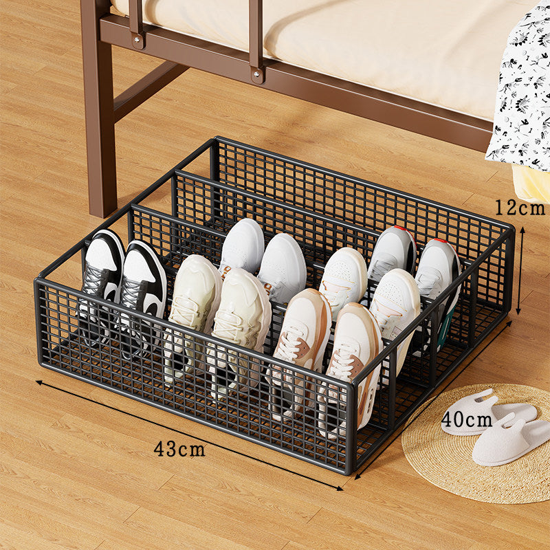 Under-Bed Metal Mesh Shoe Drawer Organizer with Multi-Compartment Dividers