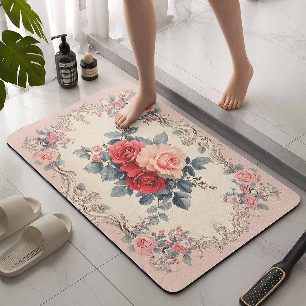 Vintage Floral Bath Mat Kalsten