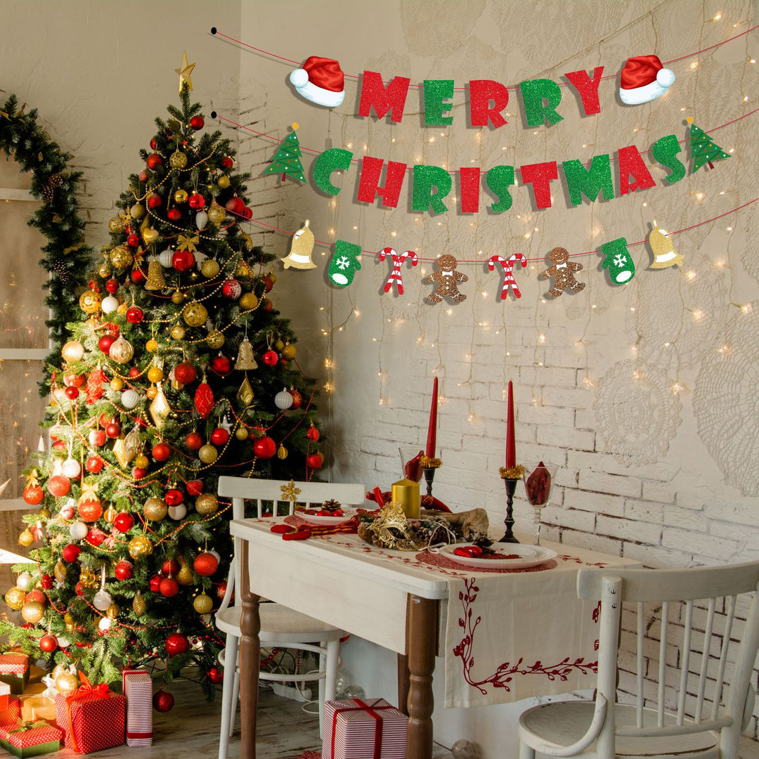 Festive Christmas garland with sparkling letters