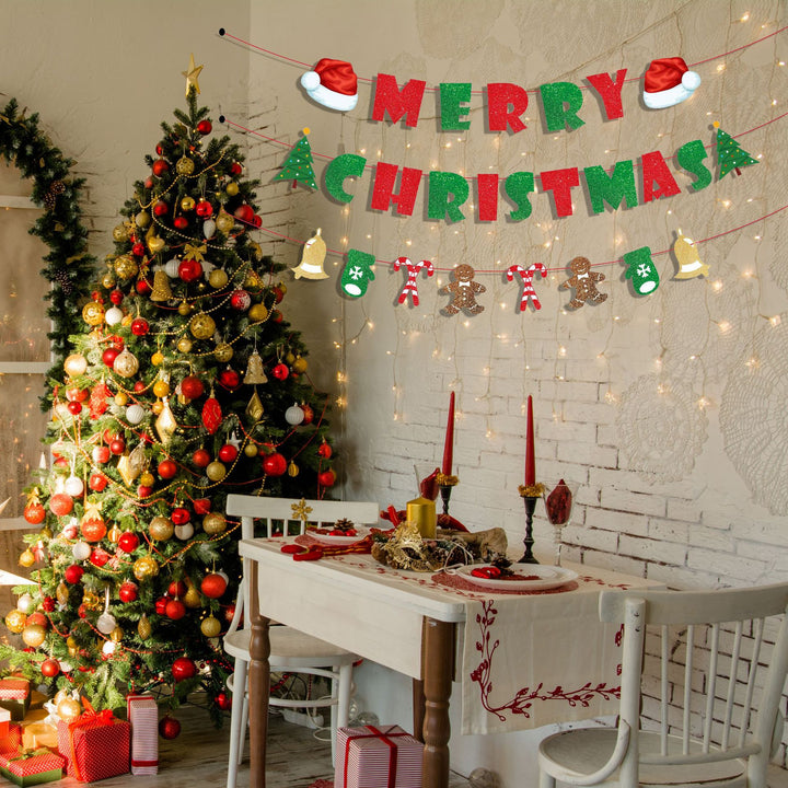 Festive Christmas garland with sparkling letters