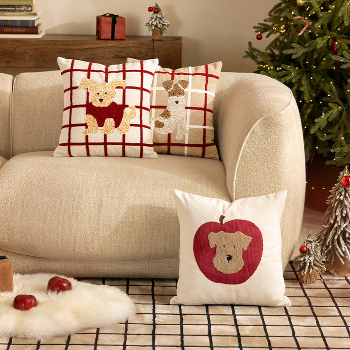 Decorative pillow with embroidered dog apple motif and soft terry cover Kalsten