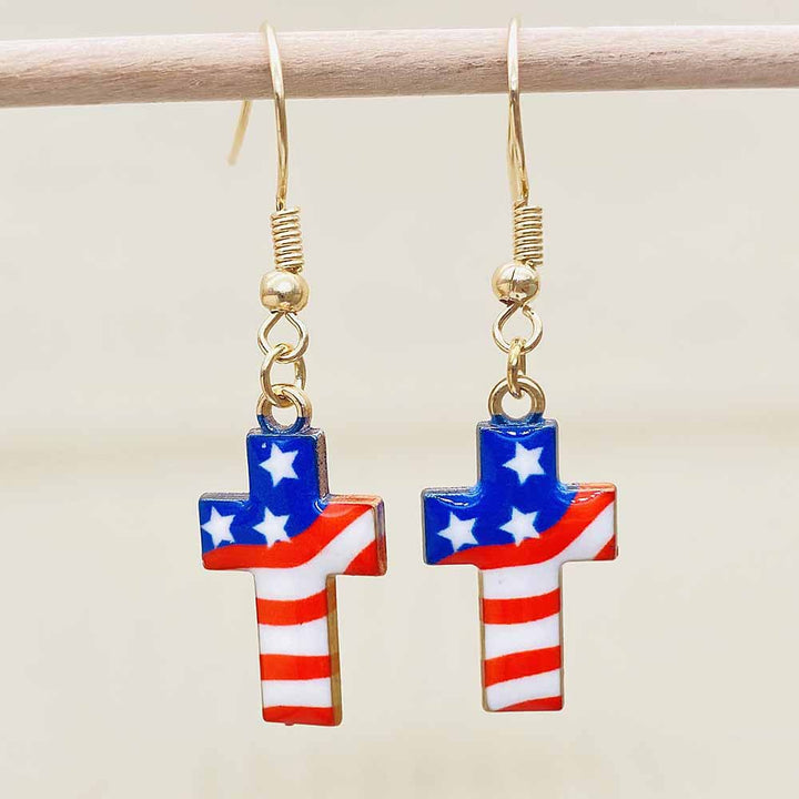 Women's filigree drop earrings with enameled flag pendants and metal hook closure Kalsten