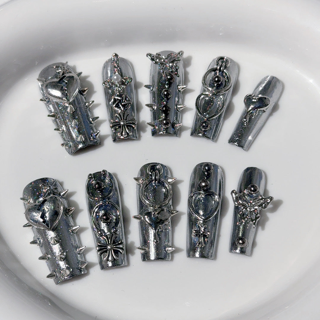 Gothic-Inspired Metallic Nail Art Set