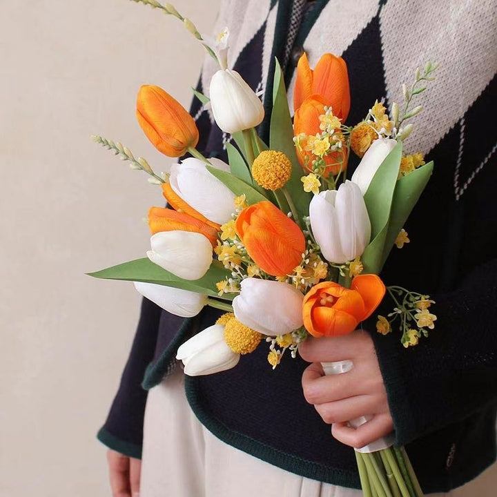 Artificial Tulip Flower Bouquet with Decorative Floral Accents