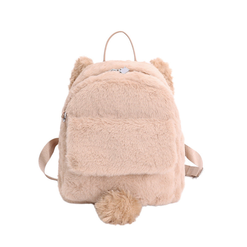 Plush backpack with cute animal ears and pompom Kalsten