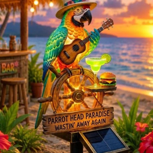 Decorative figure of a funny parrot with drink and guitar Kalsten