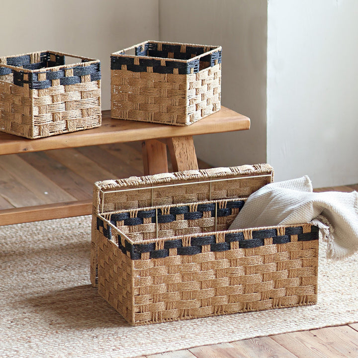 Square storage basket made of natural material Kalsten