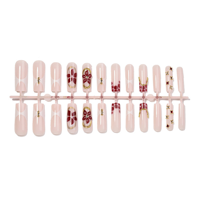 Premium Floral Design Press-On Nail Set with Decorative Elements Kalsten