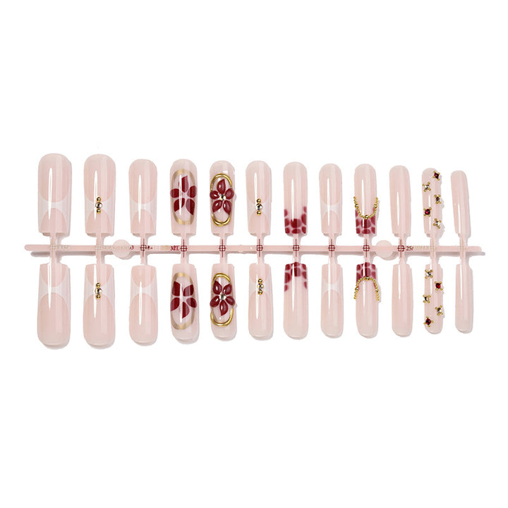 Premium Floral Design Press-On Nail Set with Decorative Elements Kalsten