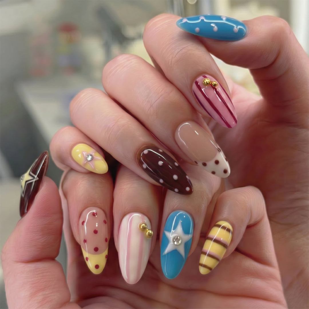 Creative artificial nails with playful patterns Kalsten