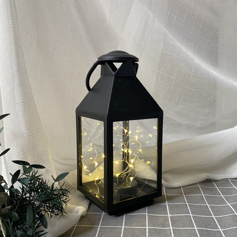 Decorative Metal and Glass Lantern with Warm LED Fairy String Lights Kalsten