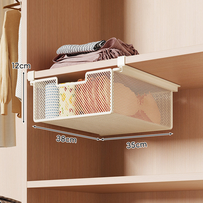 Retractable Under-Shelf Wire Mesh Drawer for Closet Organization
