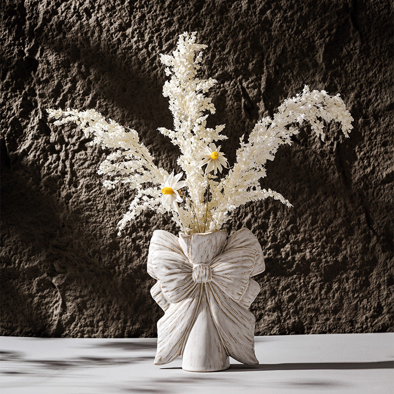 Ceramic Sculptural Belt Bow Table Vase with Narrow Neck