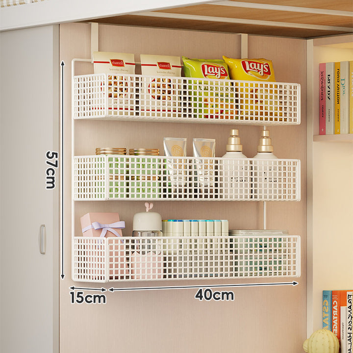 Wall-Mounted Grid Mesh Stacked Tiered Pantry and Bathroom Storage Baskets