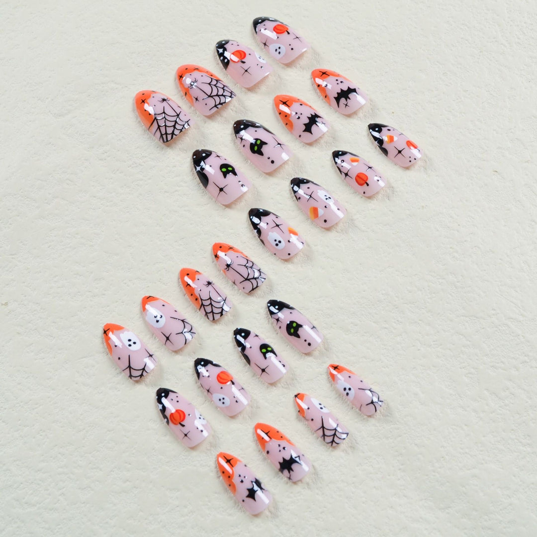 Halloween Fake Nail Set with Creepy Designs and Detailed Decorations Kalsten