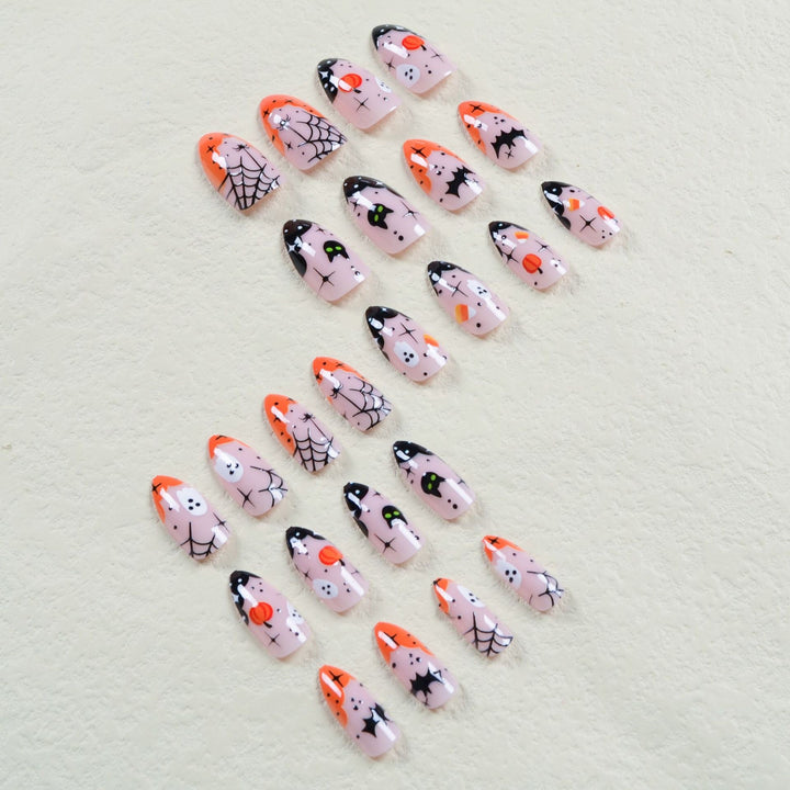 Halloween Fake Nail Set with Creepy Designs and Detailed Decorations Kalsten