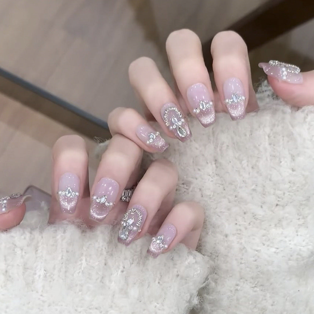 Artful Press-On Nails with Glitter and Rhinestone Decorations Kalsten