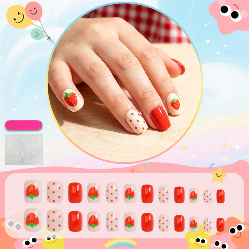 Artificial nail set with cute strawberry and polka dot designs Kalsten