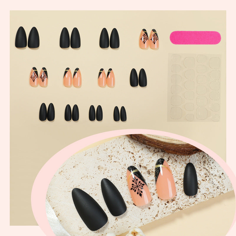 Artistic Matte Press-On Nail Set with Unique Floral Patterns kalsten
