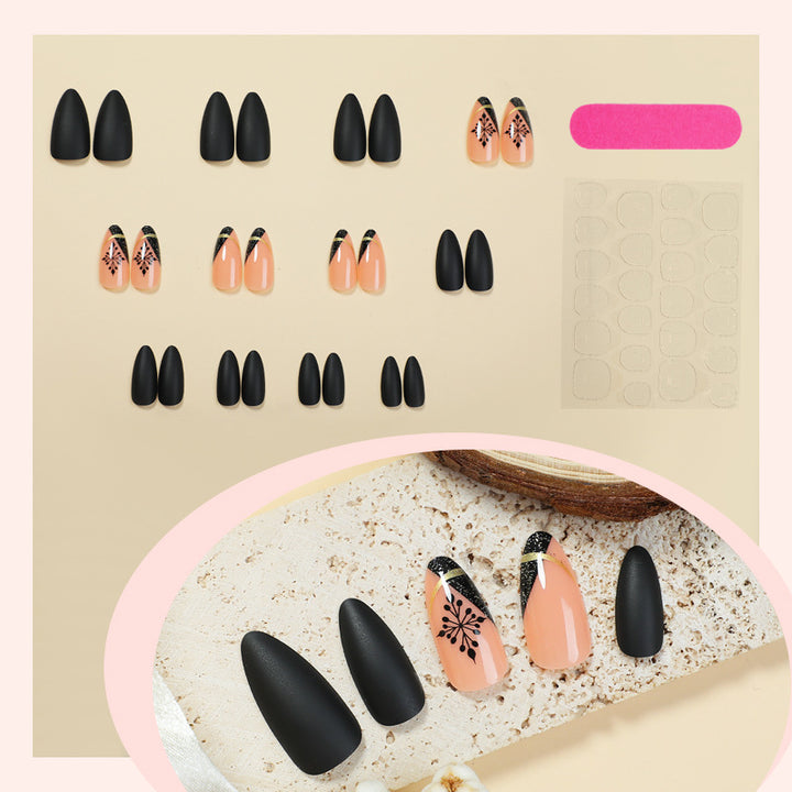 Artistic Matte Press-On Nail Set with Unique Floral Patterns kalsten
