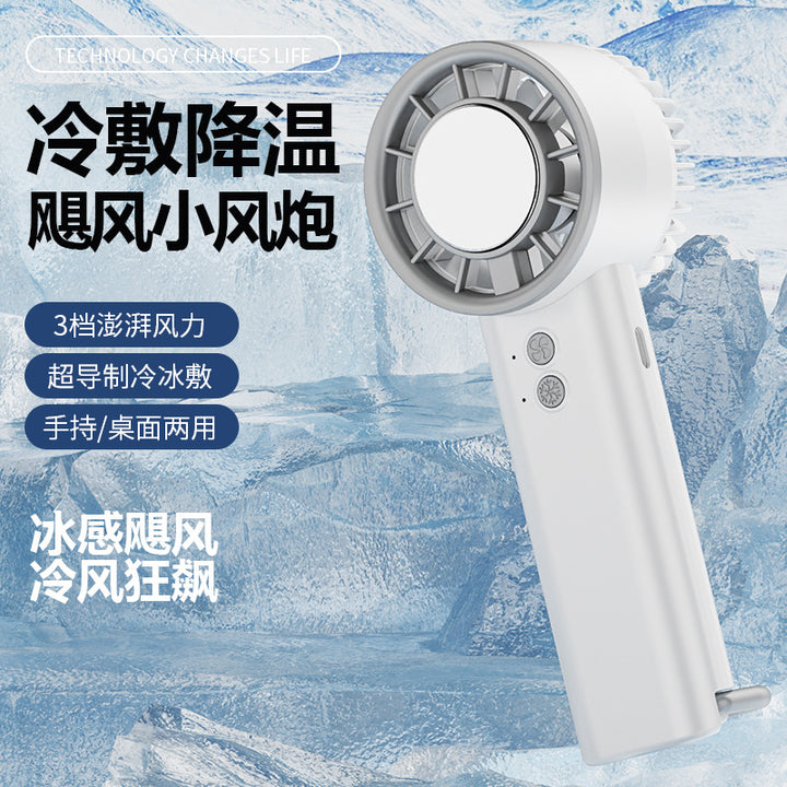 Cooling portable handheld evaporative mister fan with tri-speed adjustable airflow and foldable desktop stand Kalsten