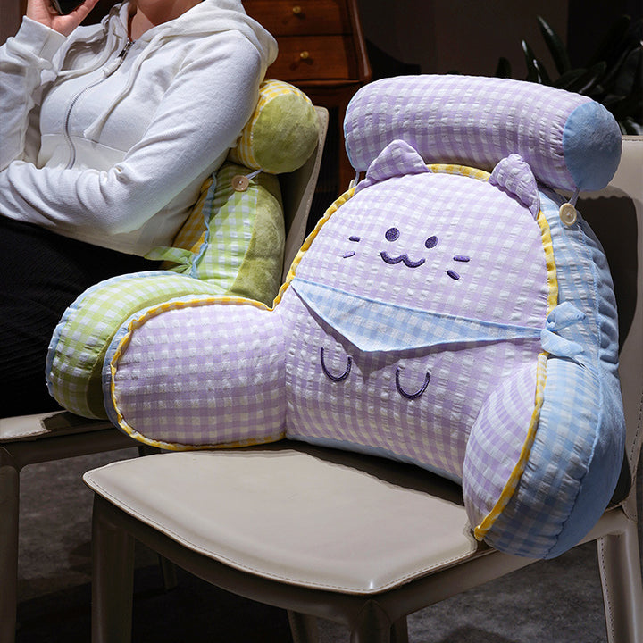 Reading pillow with neck support and plush cat shape