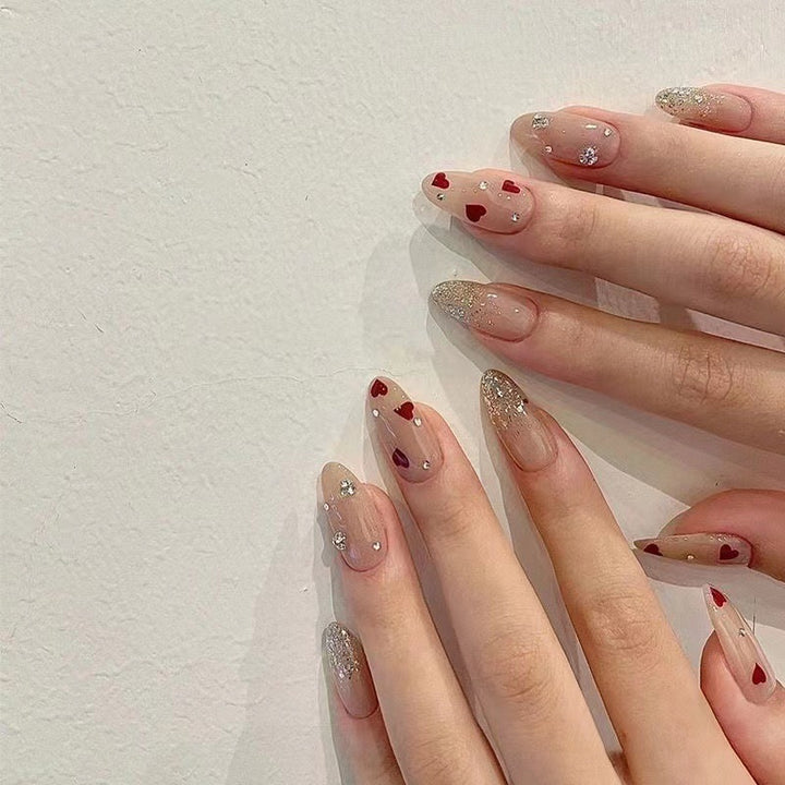 Decorative Heart and Glitter Press-On Nails