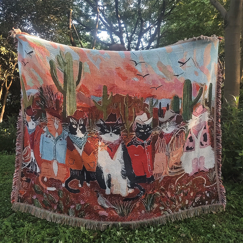 Artistic Cat-Themed Throw Blanket