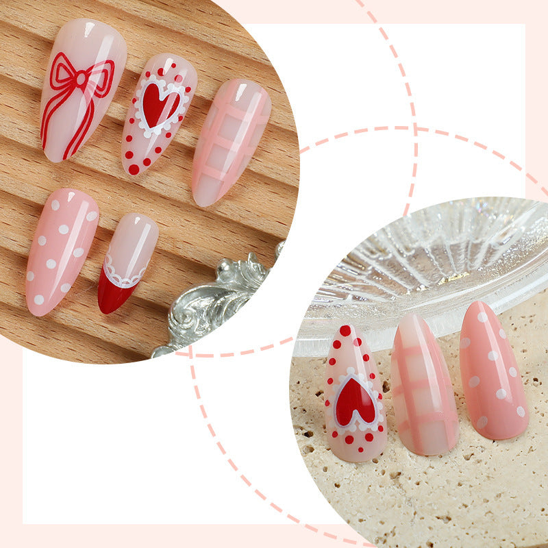 Creative Nail Art Set with Romantic Bow, Heart, and Dot Designs Kalsten