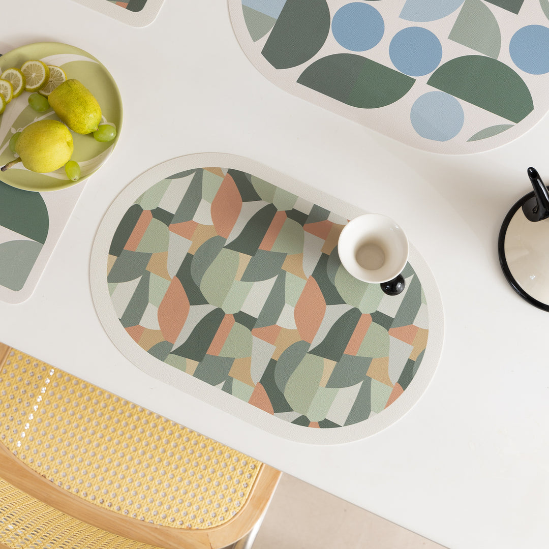 Wipeable retro placemats made of artificial leather with geometric pattern Kalsten