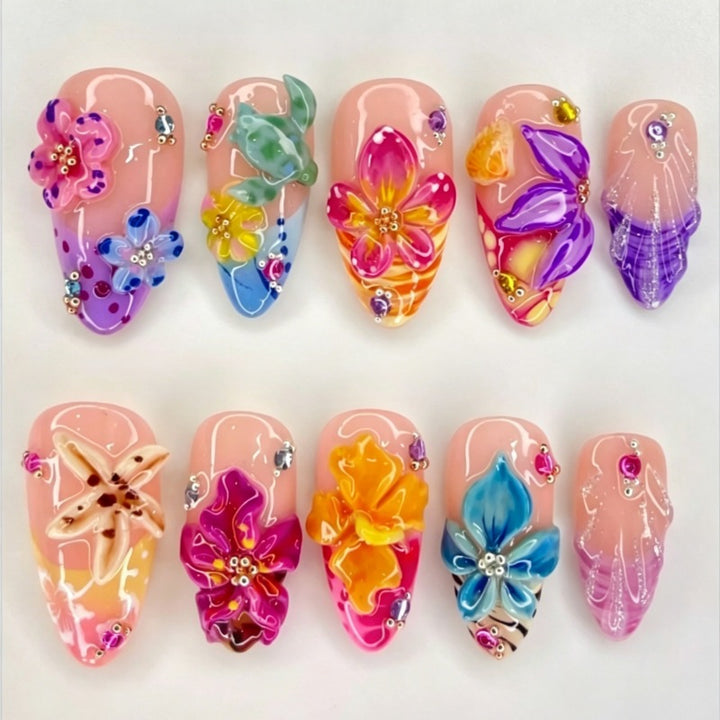 Creative Floral Embellished Press-On Nail Collection Kalsten