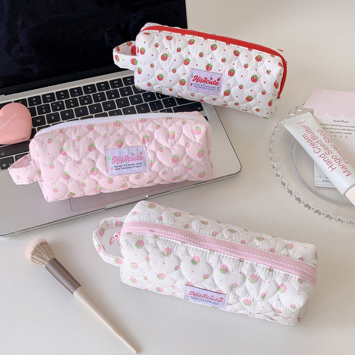 Strawberry Print Quilted Pencil Case Kalsten