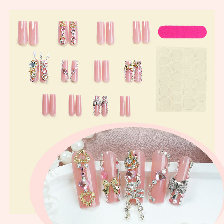 Decorative Press-On Nail Art Set with Glamorous Gem Accents kalsten
