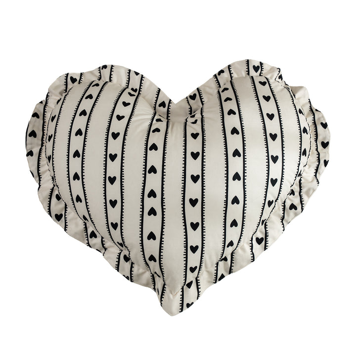 Heart-shaped cotton decorative cushion with gathered edge and heart stripe motif Kalsten