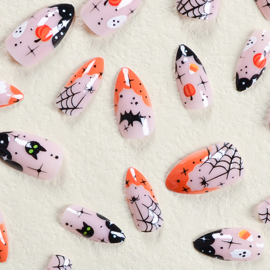 Halloween Fake Nail Set with Creepy Designs and Detailed Decorations Kalsten