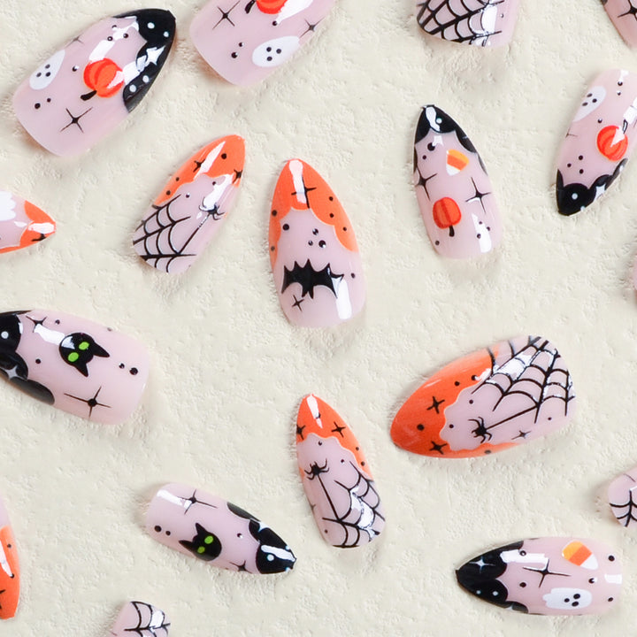Halloween Fake Nail Set with Creepy Designs and Detailed Decorations Kalsten