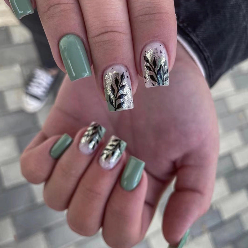 Artful Nail Extensions with Elegant Leaf Design Kalsten