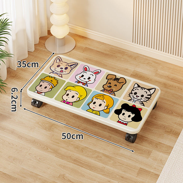 Low-Profile Under-Bed Rolling Storage Platform with Cartoon Top and Locking Casters